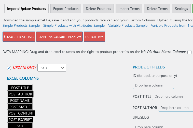 update WooCommerce Products by SKU WITH EXCEL