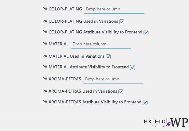 choose product attribute in woocommerce variations with excel