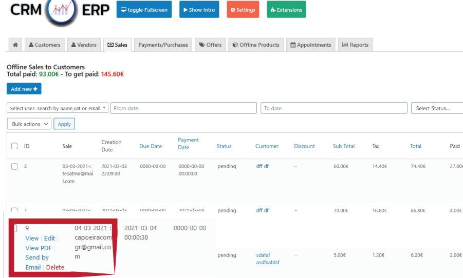 How to View and Send a PDF Invoice to Customer - CRM ERP BUSINESS SOLUTION WORDPRESS 