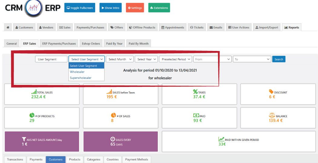 crm erp reporting by segment