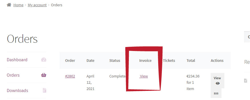 crm erp woocommerce orders invoices download frontend my account page 