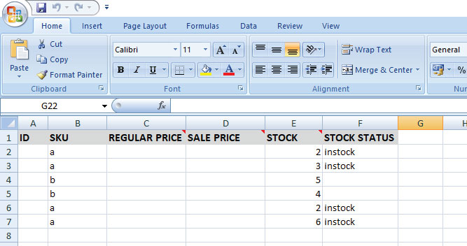 How to update and manage Stock based on multiple excel rows for same WooCommerce product - sample file